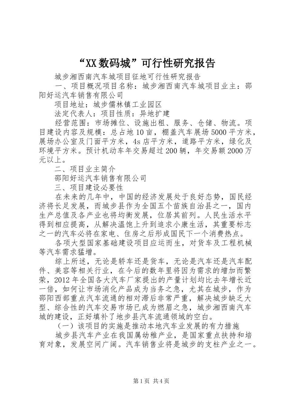 “XX数码城”可行性研究报告_第1页