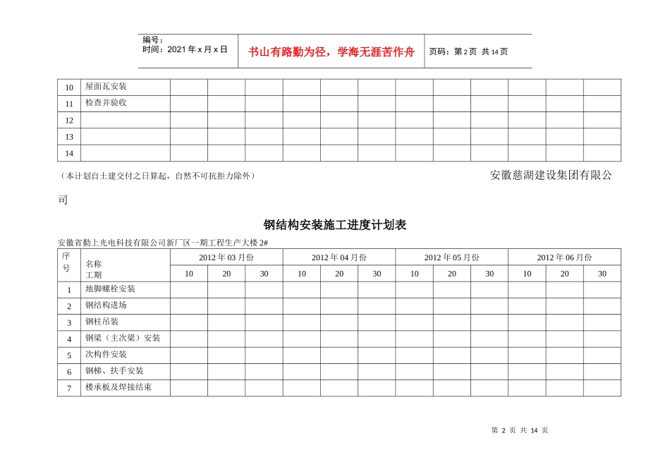 钢结构安装工程施工进度计划表_第2页