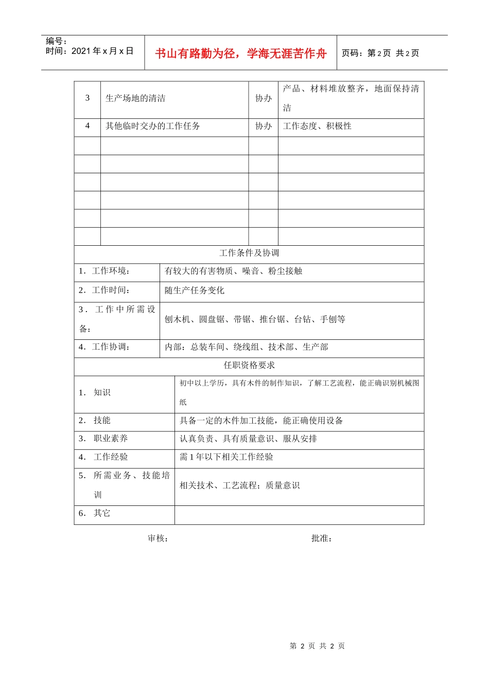 电力集团某大型电气配件企业木工岗位说明书_第2页