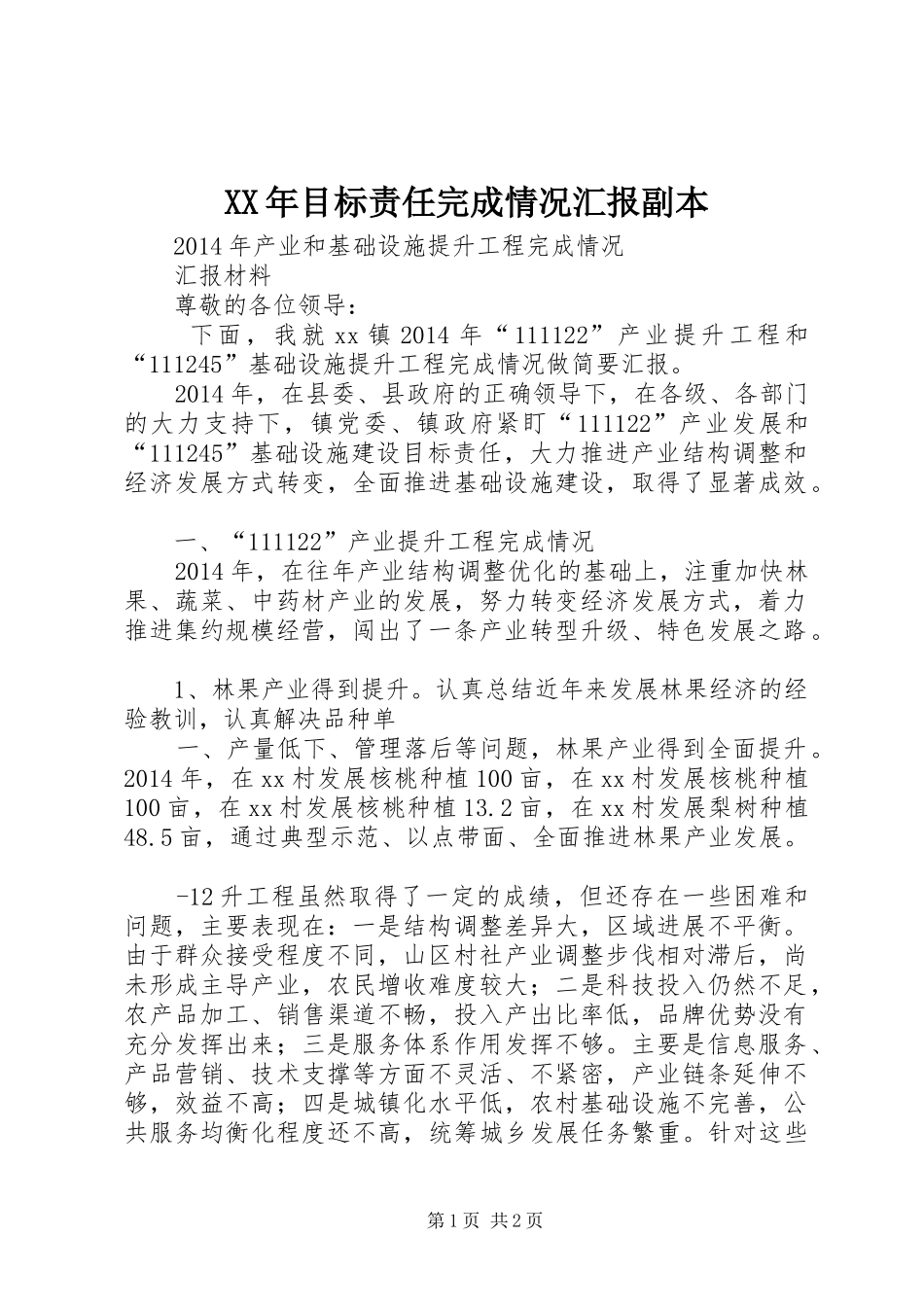 XX年目标责任完成情况汇报副本_第1页