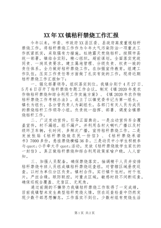 XX年XX镇秸秆禁烧工作汇报