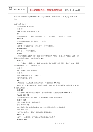 电子表格快捷键大全