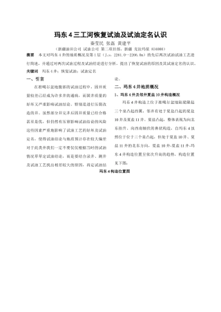 玛东4三工河恢复试油及试油定名认识