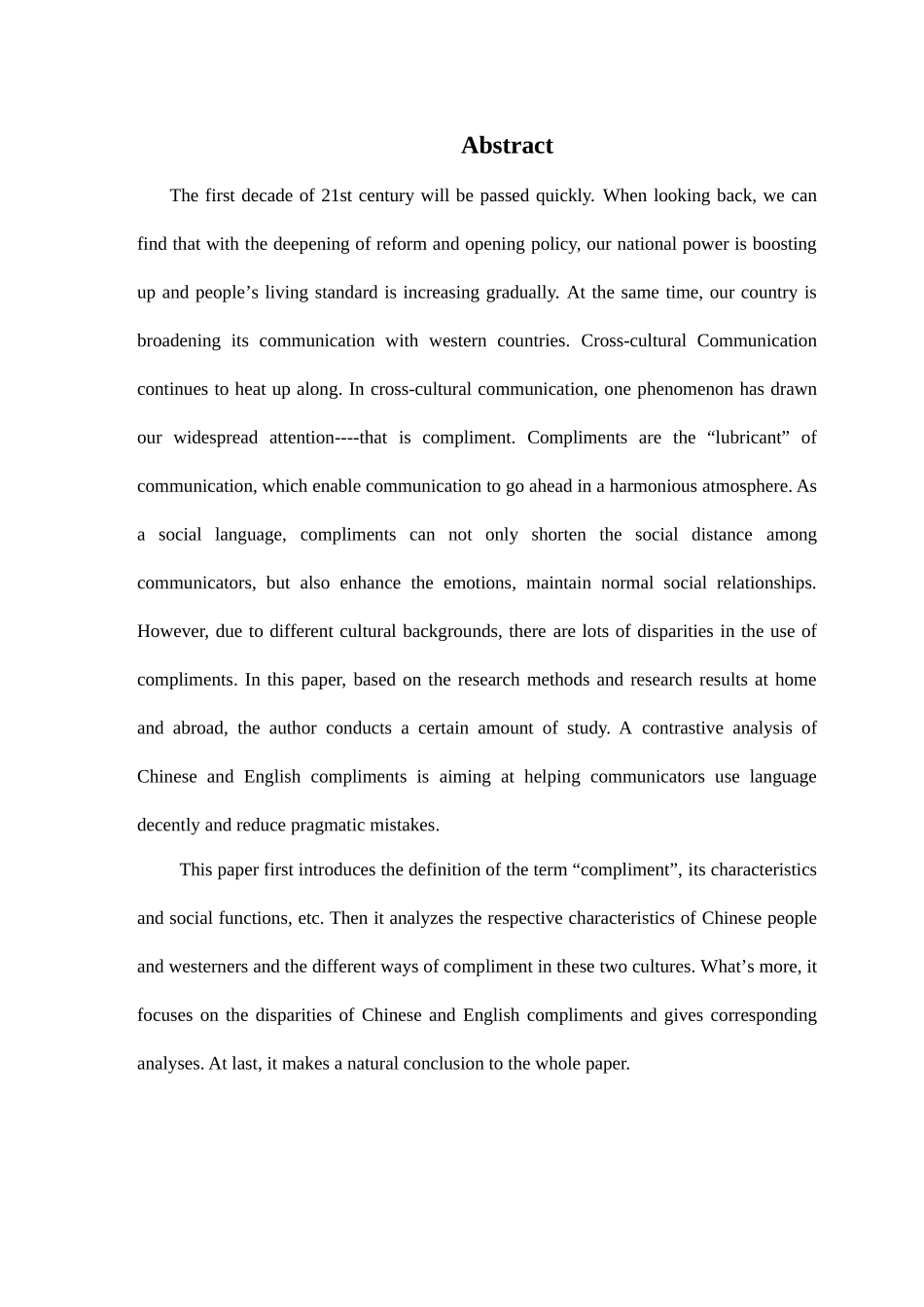 跨文化交流模式下的中英称赞语比较分析_第1页