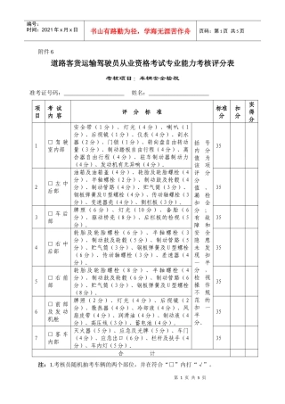 车辆安全检视评分表（附件6）doc-安徽省公路运输管理局