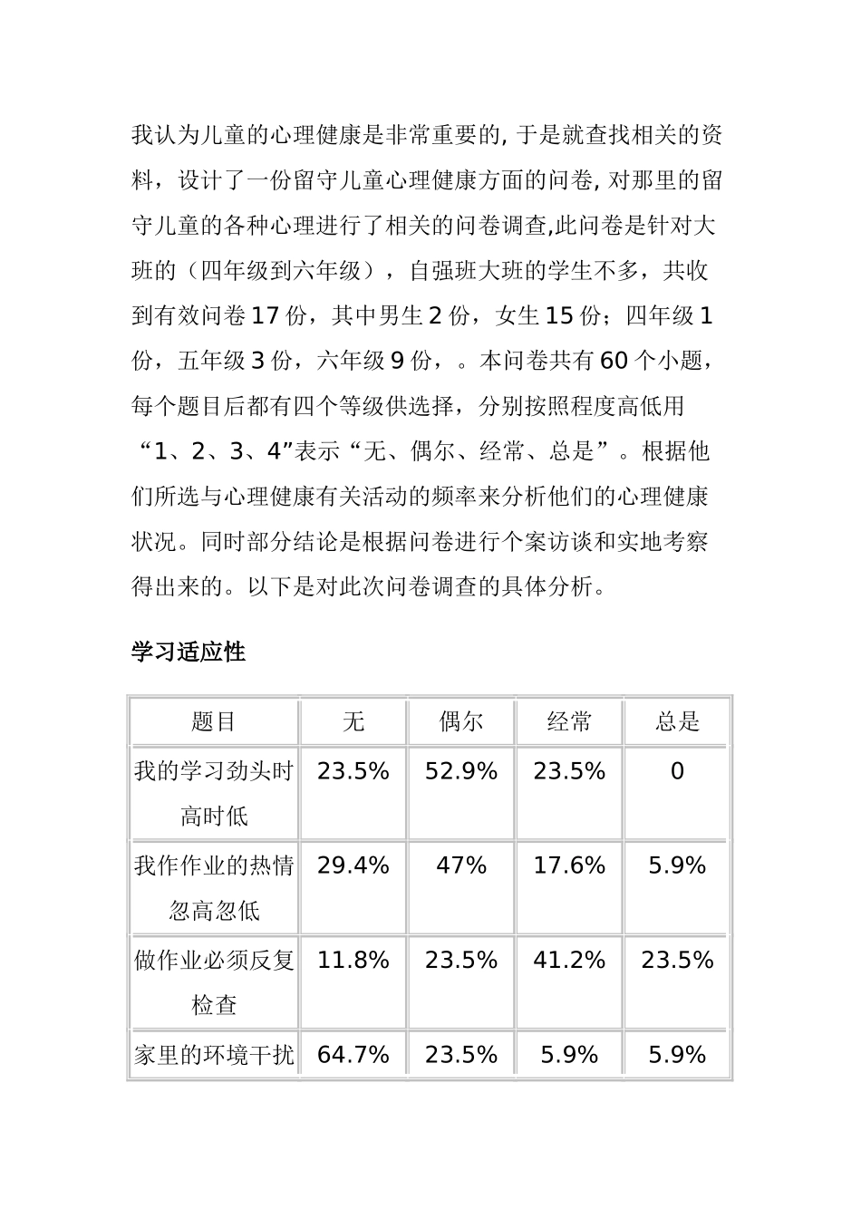 留守儿童心理健康状况调查问卷分析(1) 3_第2页
