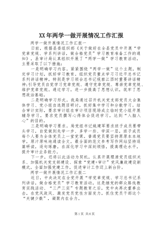 XX年两学一做开展情况工作汇报