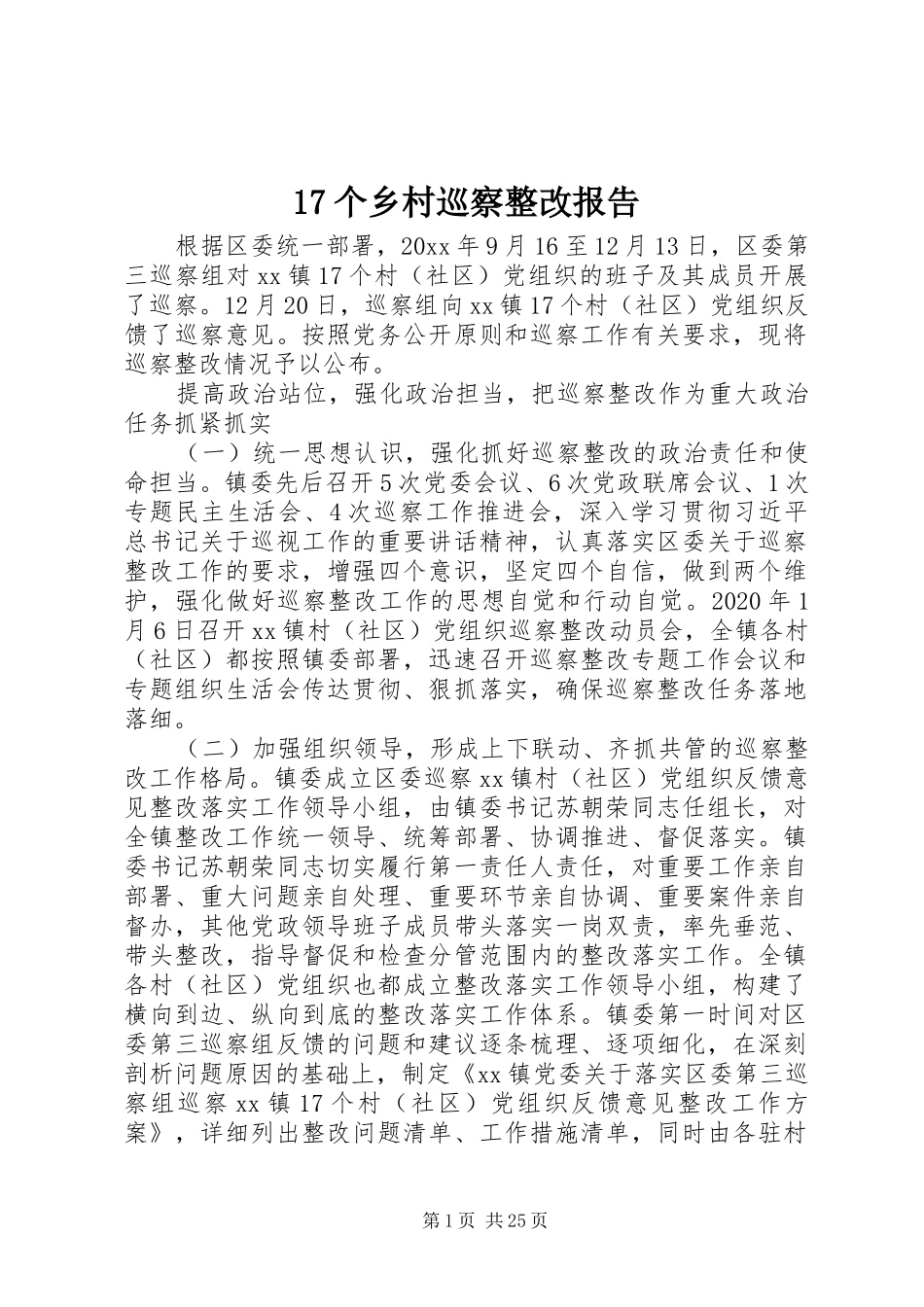 17个乡村巡察整改报告_第1页