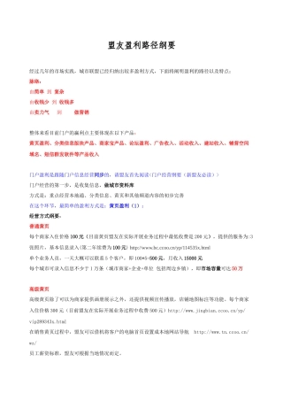 盟友盈利路径纲要