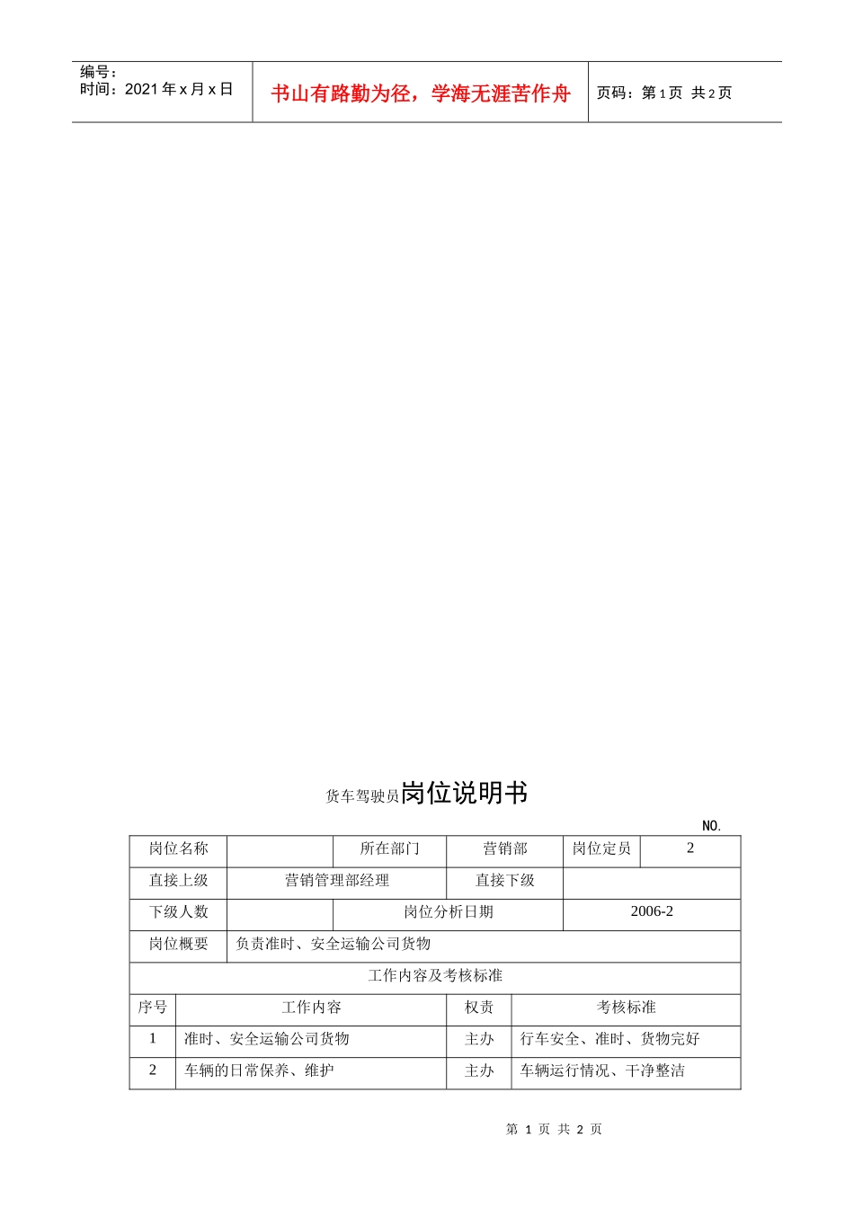 电力集团某大型电气配件企业货车驾驶员岗位说明书_第1页