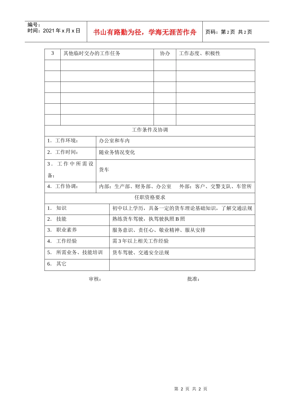 电力集团某大型电气配件企业货车驾驶员岗位说明书_第2页