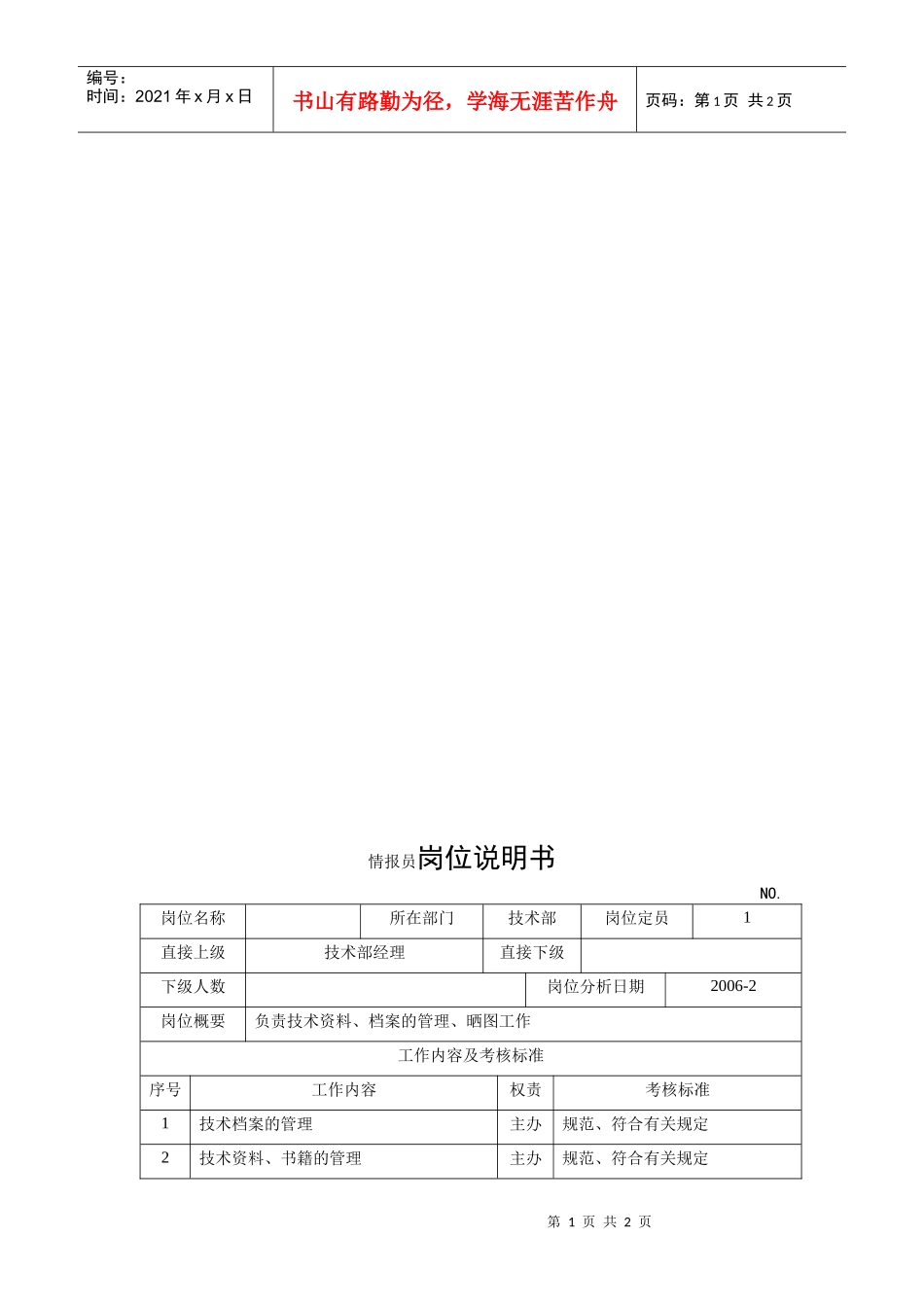 电力集团某大型电气配件企业情报员岗位说明书_第1页