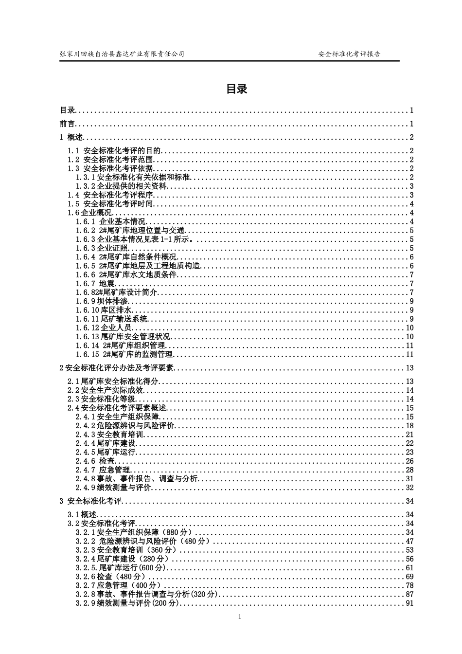 鑫达矿业2尾矿库安全标准自评报告_第1页