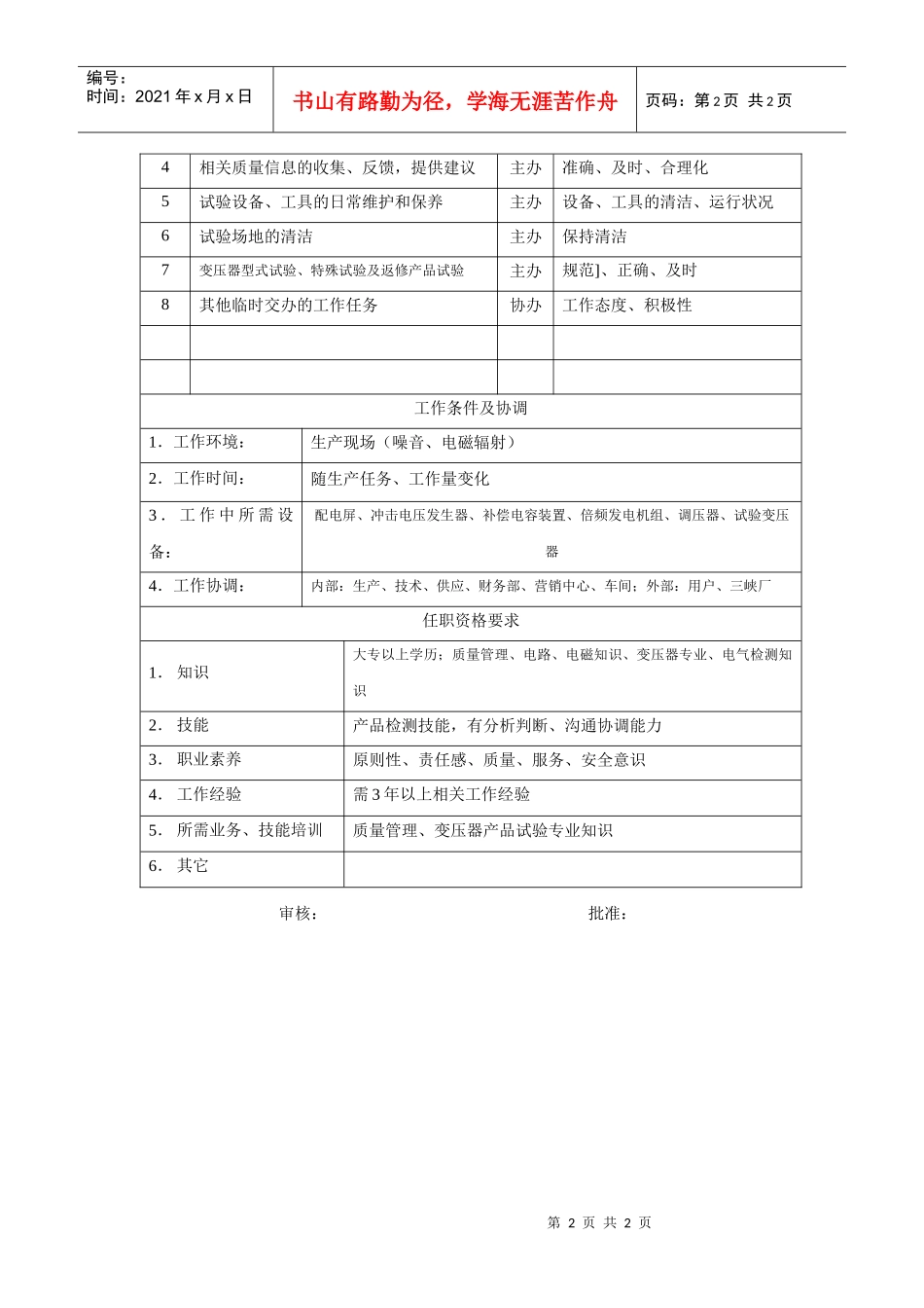 电力集团某大型电气配件企业成品试验员岗位说明书_第2页