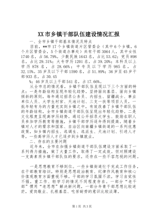 XX市乡镇干部队伍建设情况汇报
