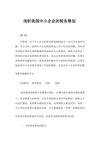 浅析我国中小企业的税务筹划