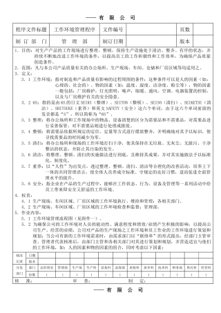 某生产企业质量管理体系之工作环境管理程序