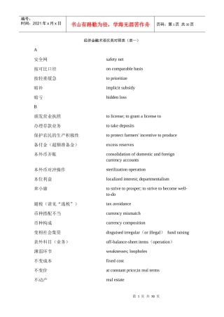 经济金融术语英汉对照