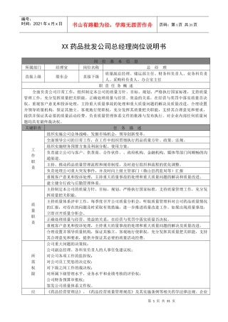 药品批发公司岗位说明书