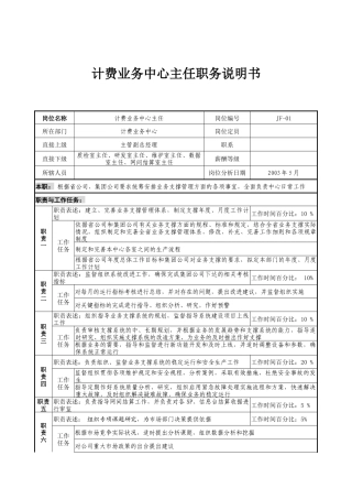 通信行业-计费业务中心主任岗位说明书