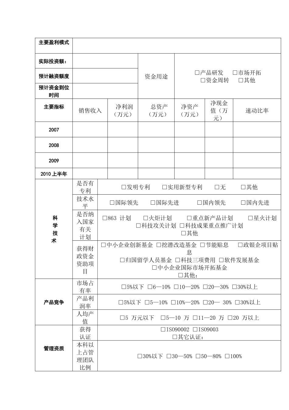 企业项目投融资需求调查表_第2页