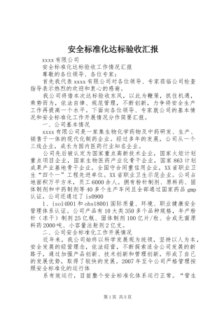 安全标准化达标验收汇报