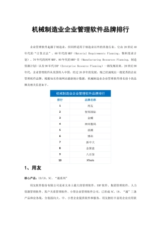 机械制造业企业管理软件品牌排行