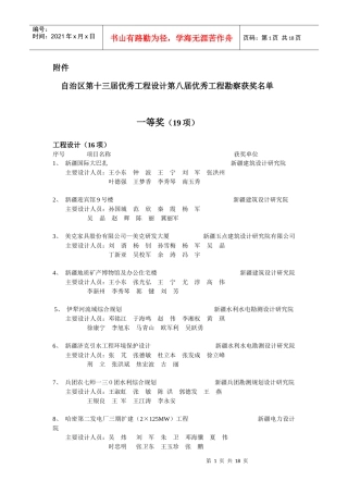 自治区第十三届优秀工程设计第八届优秀工程勘察获奖名...