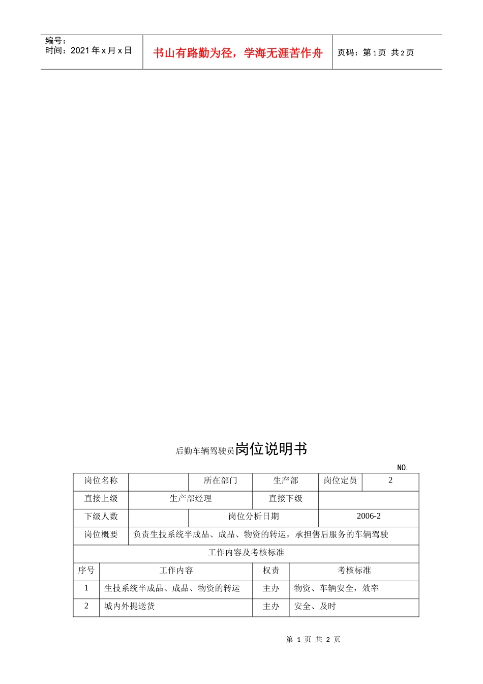 电力集团某大型电气配件企业后勤车辆驾驶员岗位说明书_第1页