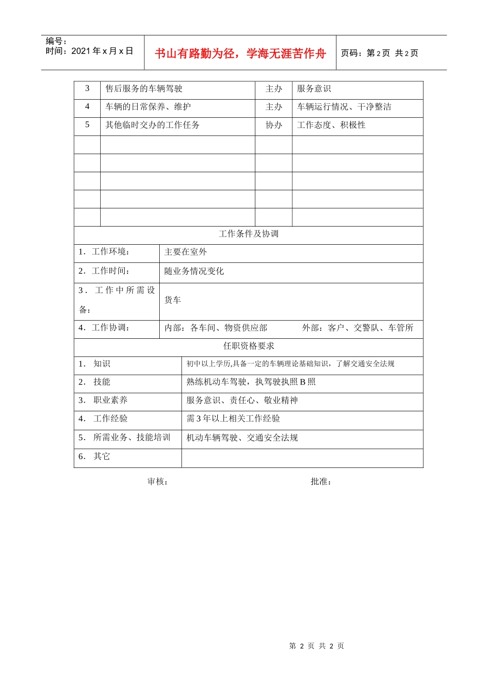 电力集团某大型电气配件企业后勤车辆驾驶员岗位说明书_第2页
