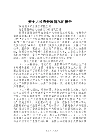 安全大检查开展情况的报告