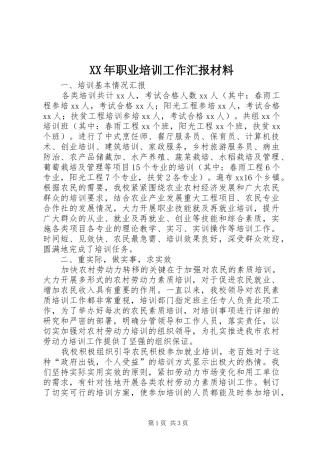 XX年职业培训工作汇报材料