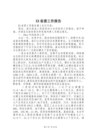 XX省委工作报告
