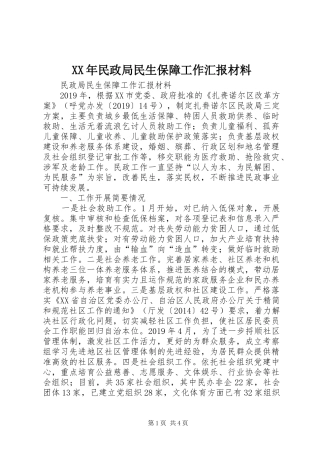 XX年民政局民生保障工作汇报材料