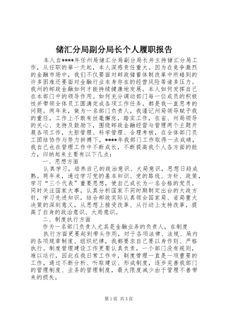 储汇分局副分局长个人履职报告