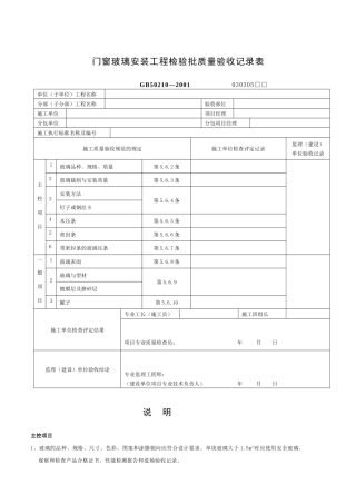 门窗玻璃安装工程检验批质量验收记录表