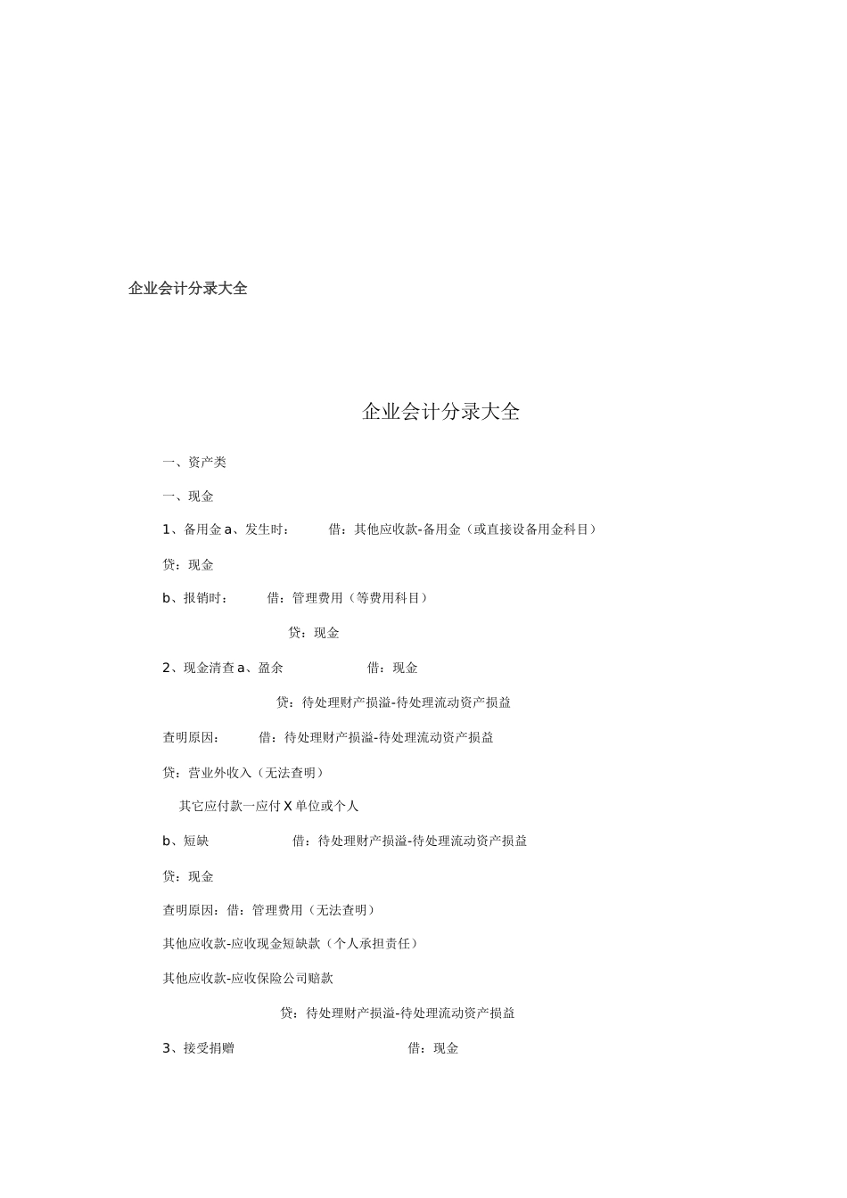 企业会计分录汇总_第1页