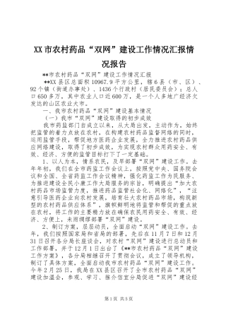 XX市农村药品“双网”建设工作情况汇报情况报告