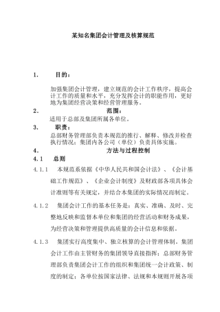 某知名集团会计管理及核算规范