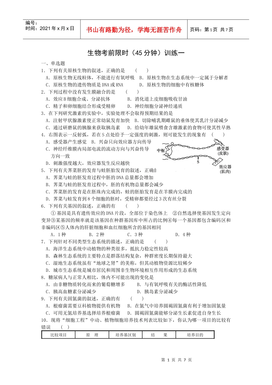 生物考前限时训练一_第1页