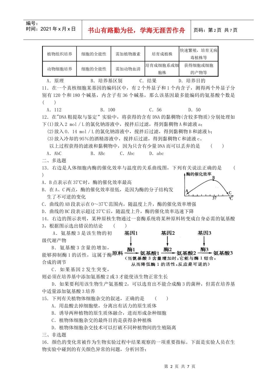 生物考前限时训练一_第2页