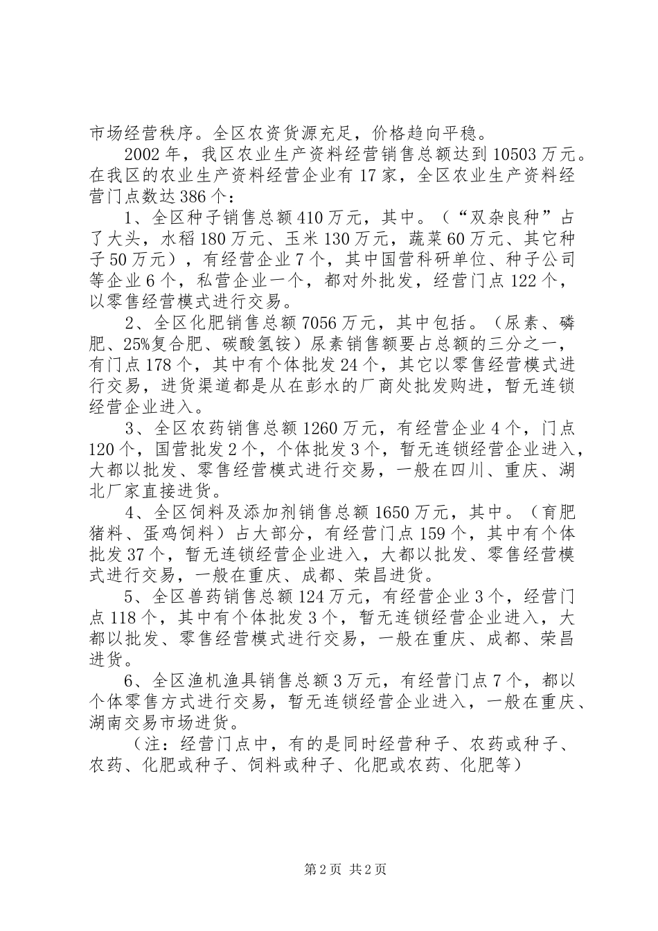 XX市黔江区农业生产资料经营状况调研报告调研报告_第2页