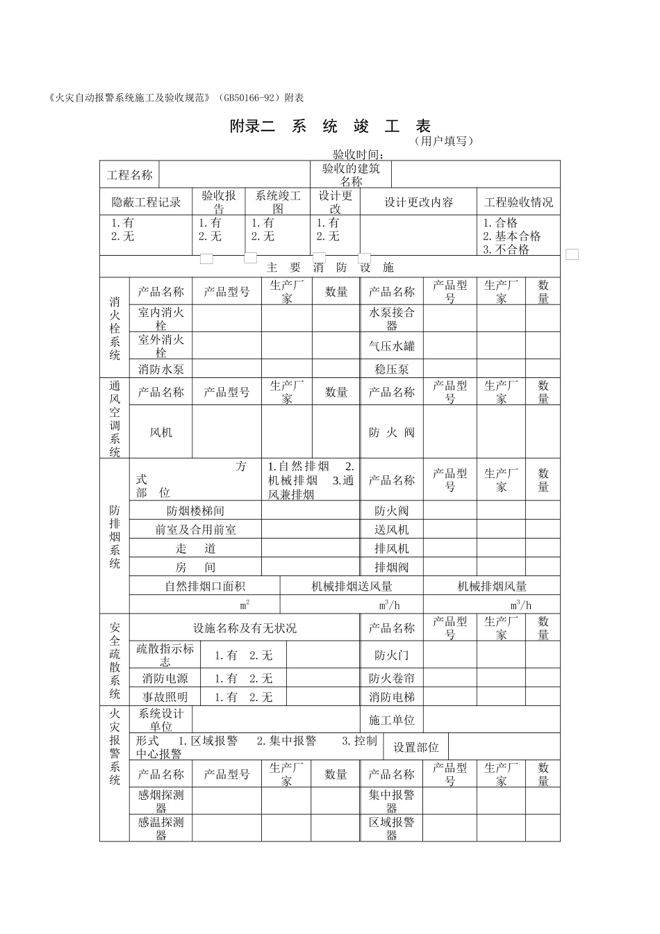 系统竣工表-弱电工程项目表格_第1页