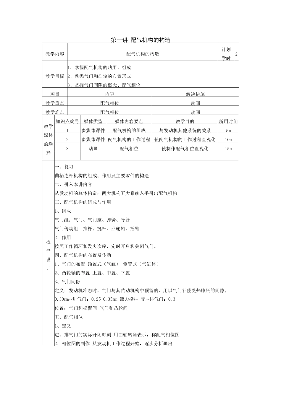 汽车发动机结构与检修教案第三单元 配气机构_第1页