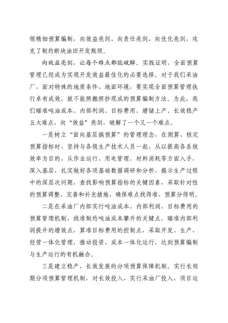 立足复杂断块 创新运行机制,用亮剑精神把全面预算管理落到实处_第2页