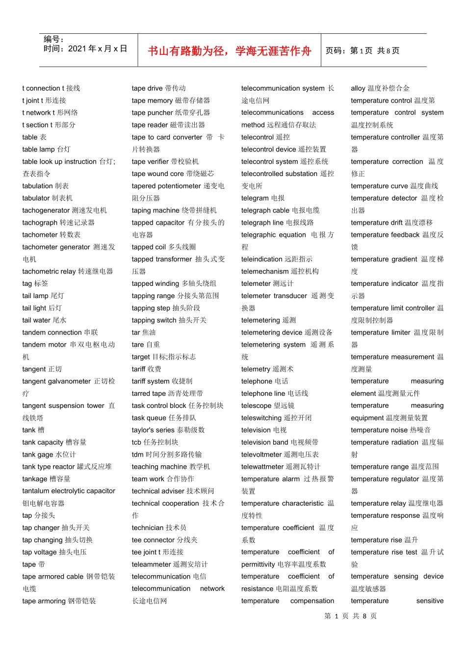 电子工程专业词汇整理打印版(T开头)_第1页