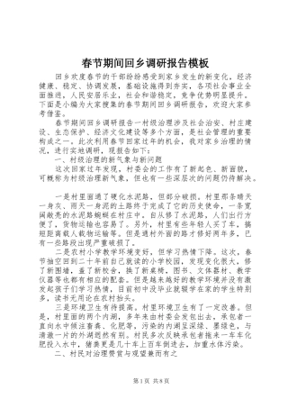 春节期间回乡调研报告模板