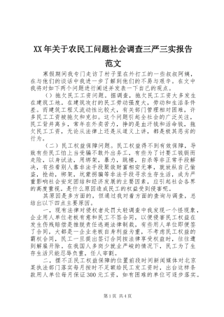 XX年关于农民工问题社会调查三严三实报告范文