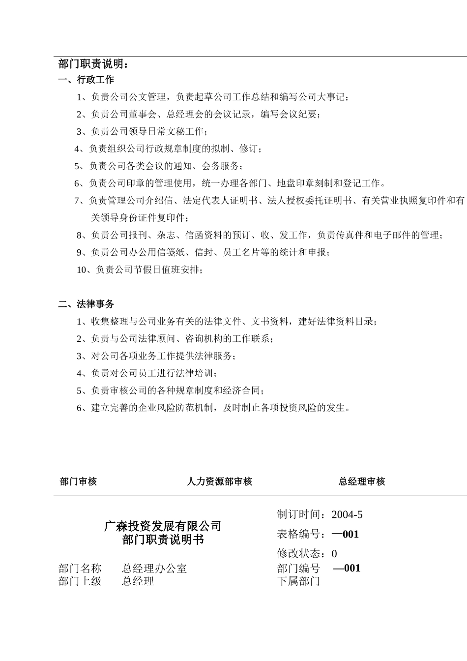 某投资公司工作职责说明书_第3页