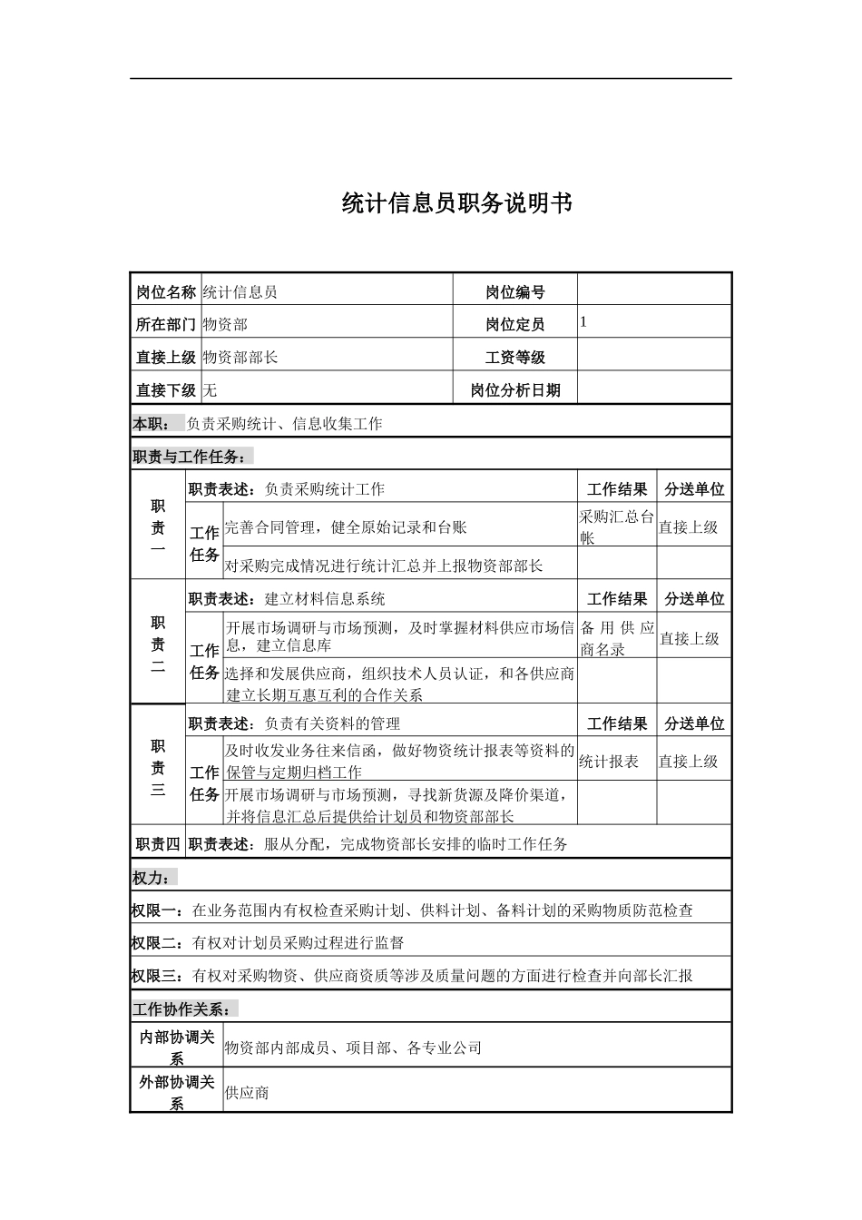 电力公司统计信息员岗位说明书_第1页